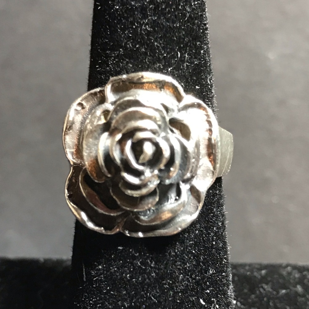 Solid Sterling Rose Ring. Heavy - image 1